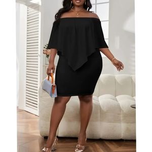 Layered Mini Dress in Black Plus Size